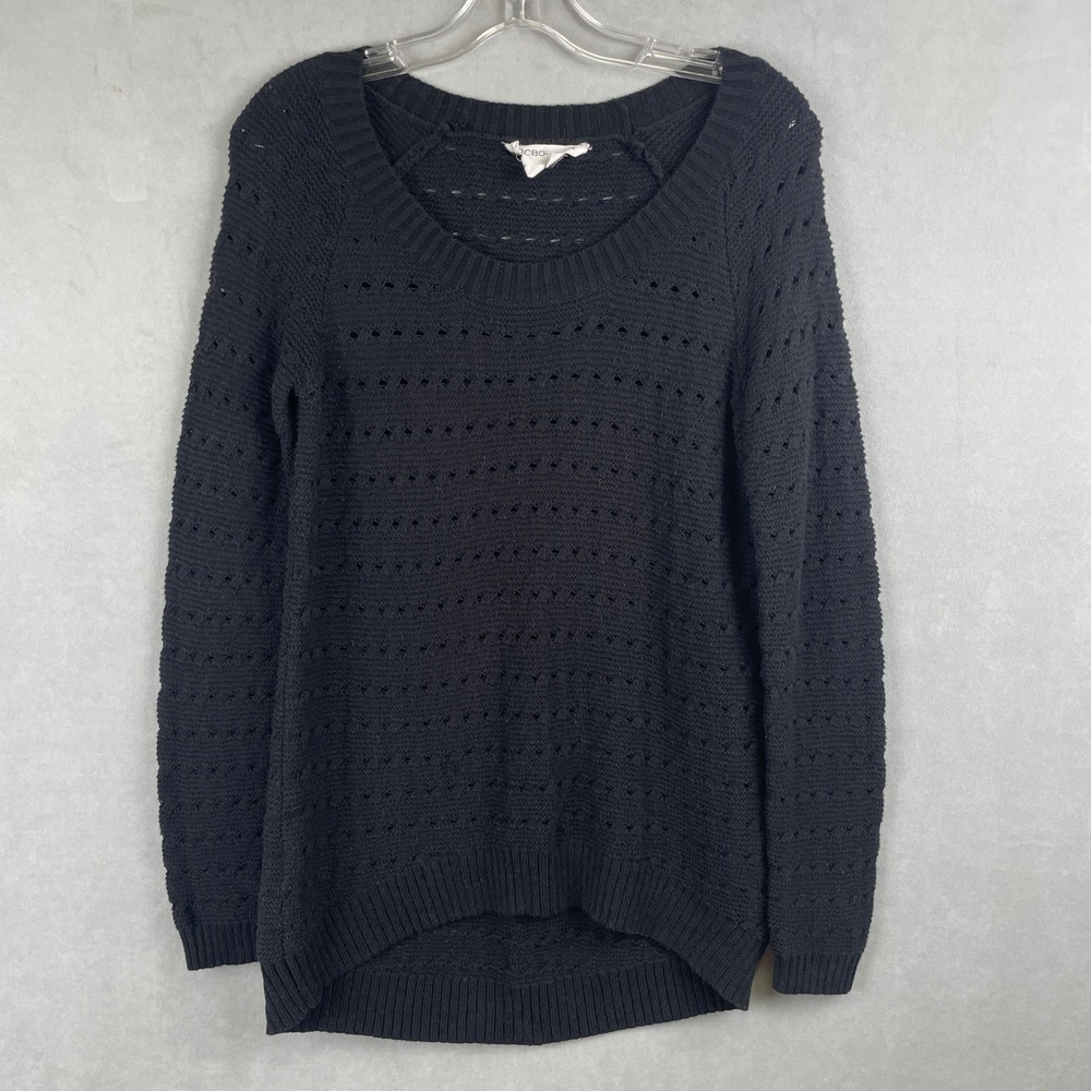 BCBGeneration Black Pointelle Knit Scoop‎ Neck High-Low Sweater Grunge Goth XS